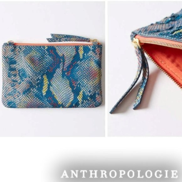 Anthropologie Handbags - Anthropologie Sequined Snake-Printed Clutch, Blue, Yellow & Peach